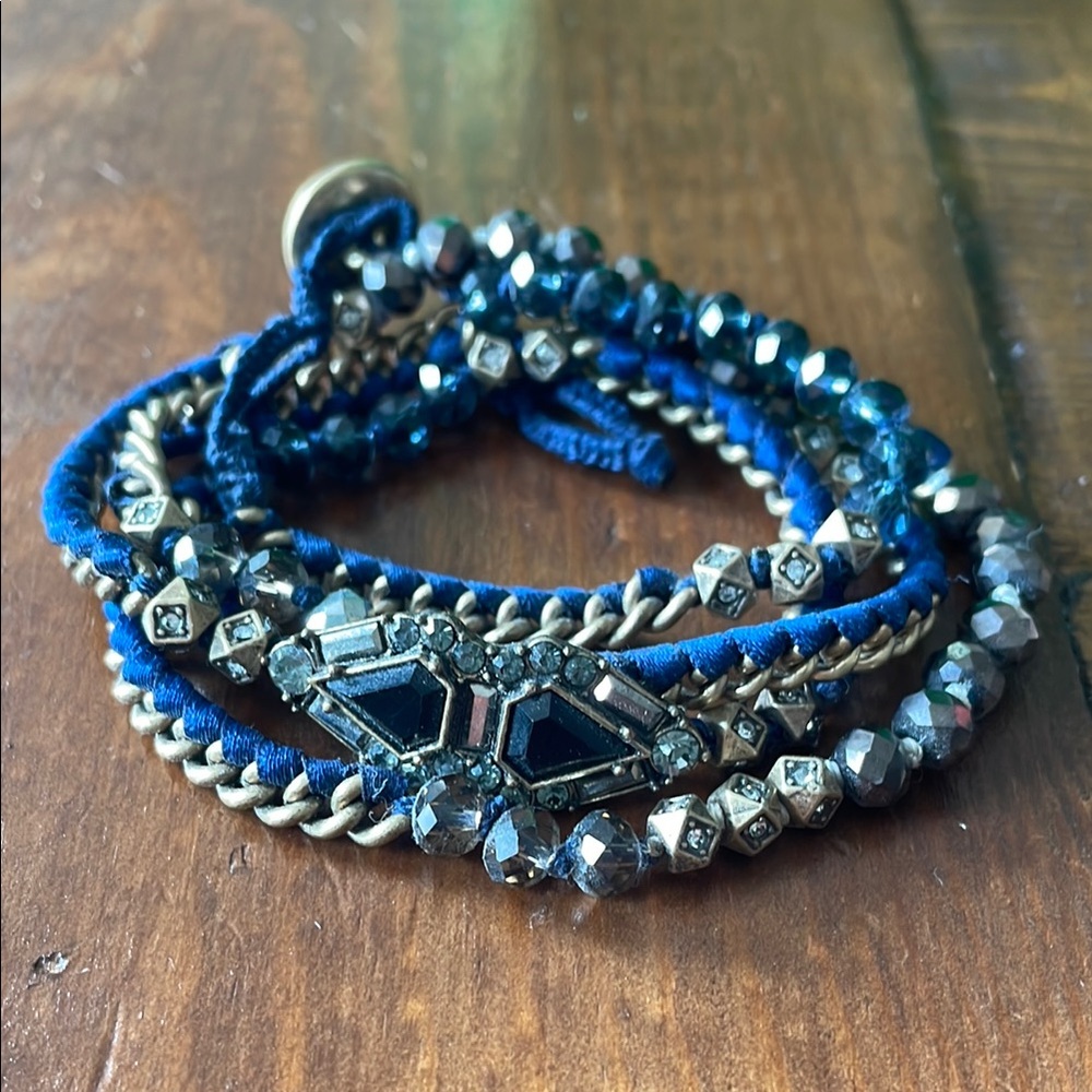 Elegant Navy and Gold Beaded Wrap Bracelet